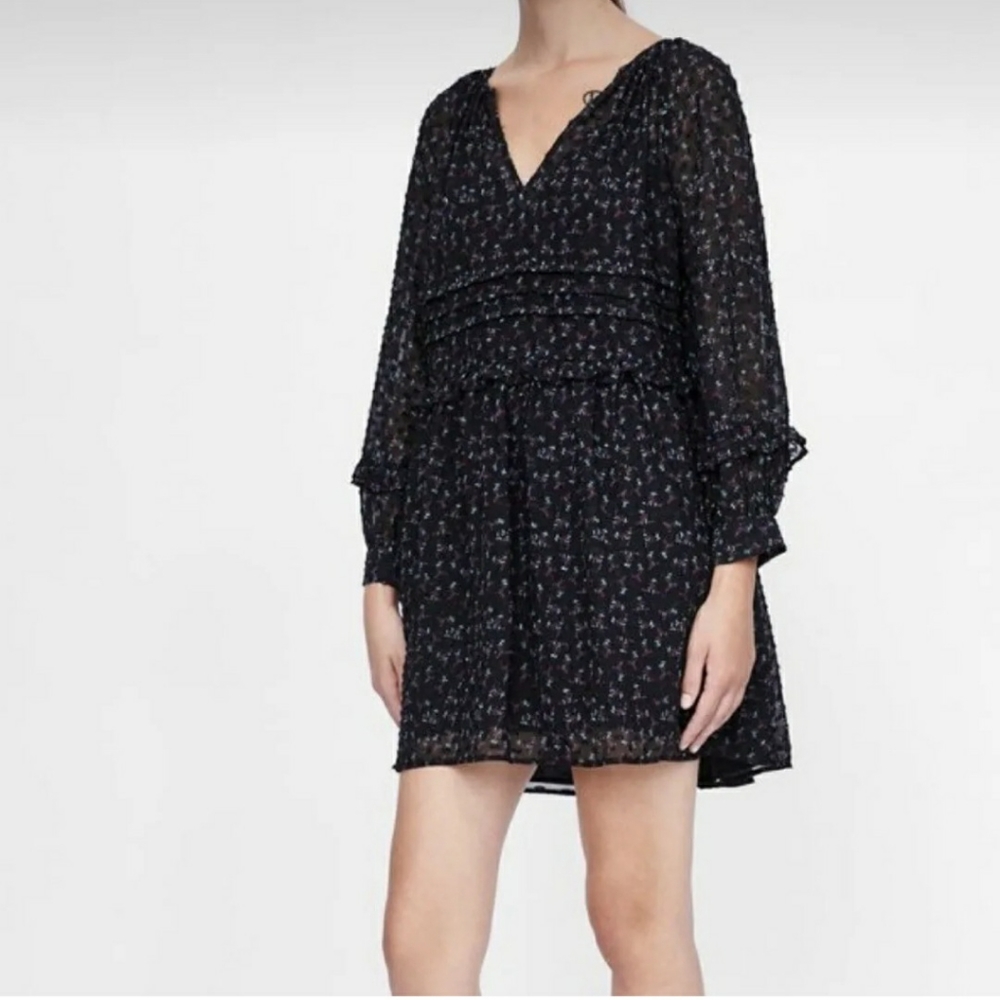 Zara Floral Swiss Dot Baby Doll Dress Size Large